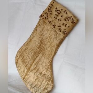 Christmas Beaded Stocking Gold Color & Gold Thread Hand Stitched